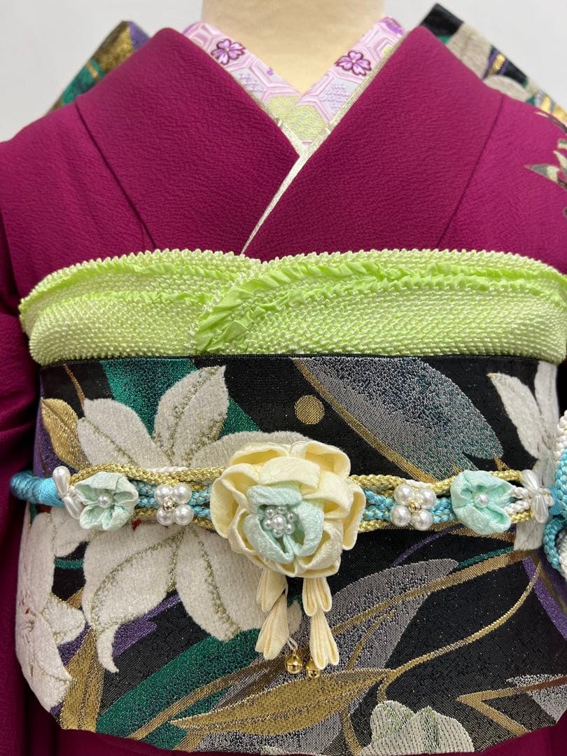 振り袖　フルセット　長襦袢　金彩加工　成人式　草花　作家物　ガード加工　676