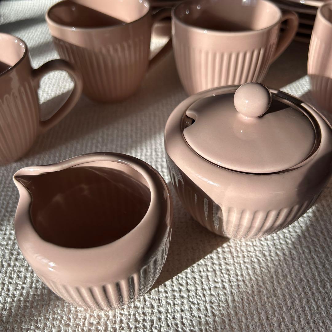 サーモンピンク陶器プレートセット　5客揃い　未使用