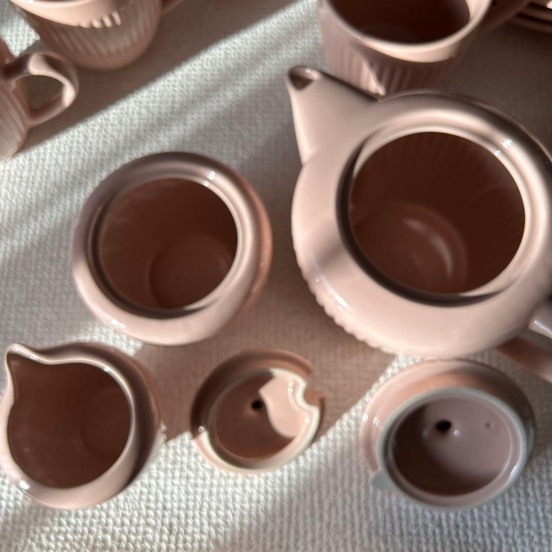 サーモンピンク陶器プレートセット　5客揃い　未使用