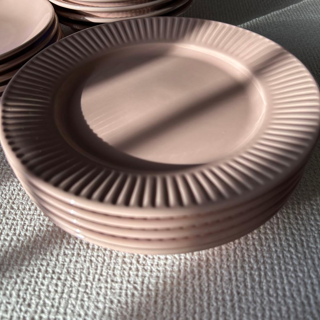 サーモンピンク陶器プレートセット　5客揃い　未使用