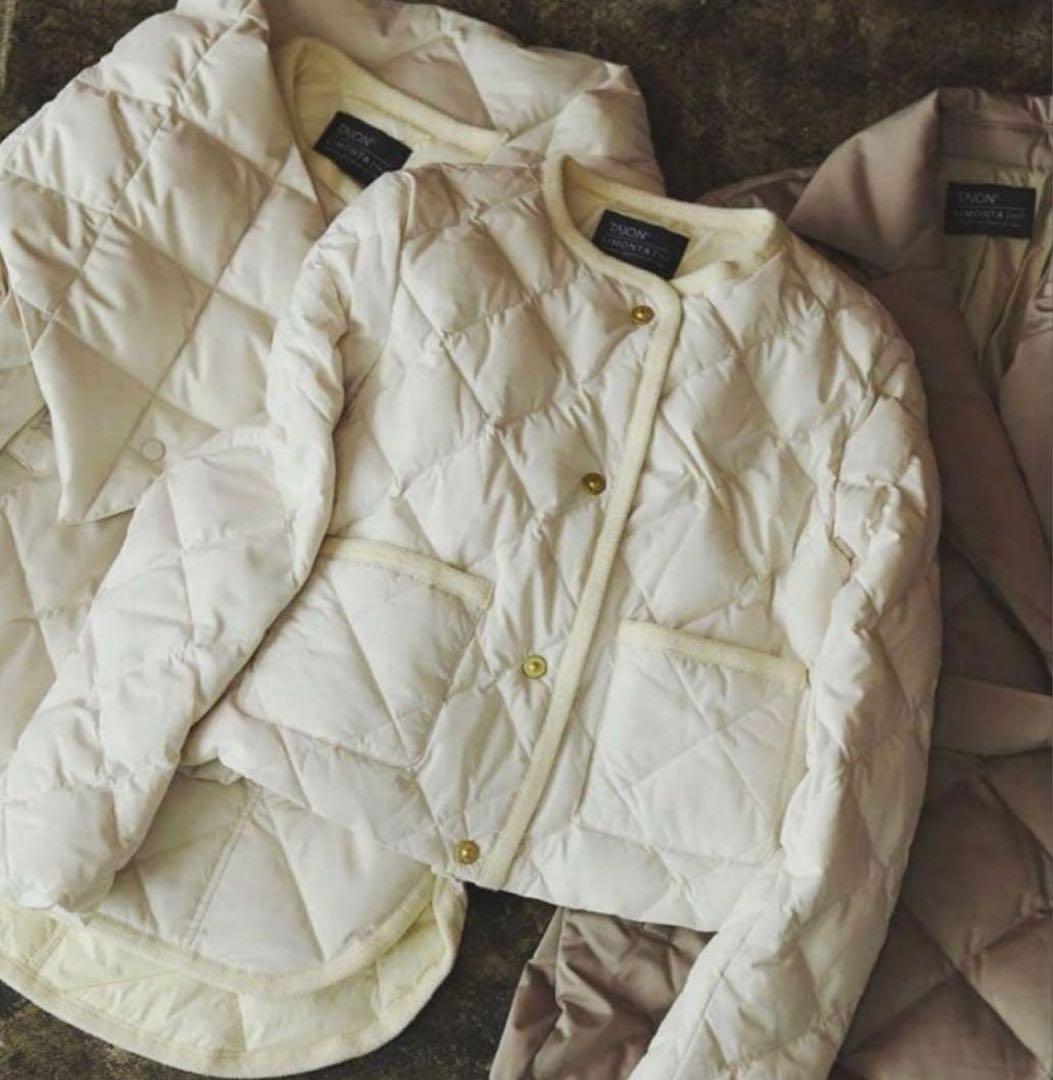 【TAION×anuans】ノーカラーキルティングショートダウン　アイボリー