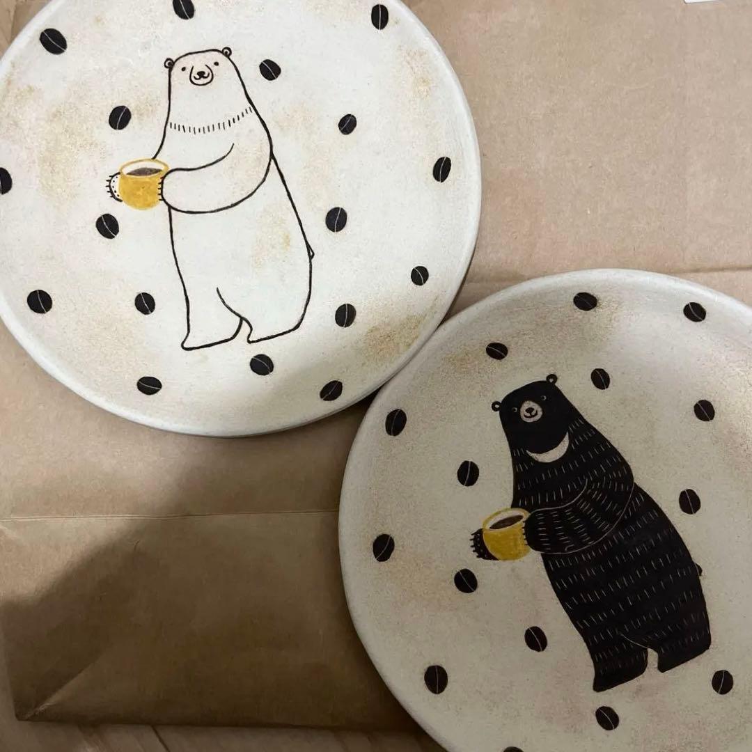 hanamame 日本作家　陶芸　三浦潤　くま　プレート　コーヒー豆柄　お皿