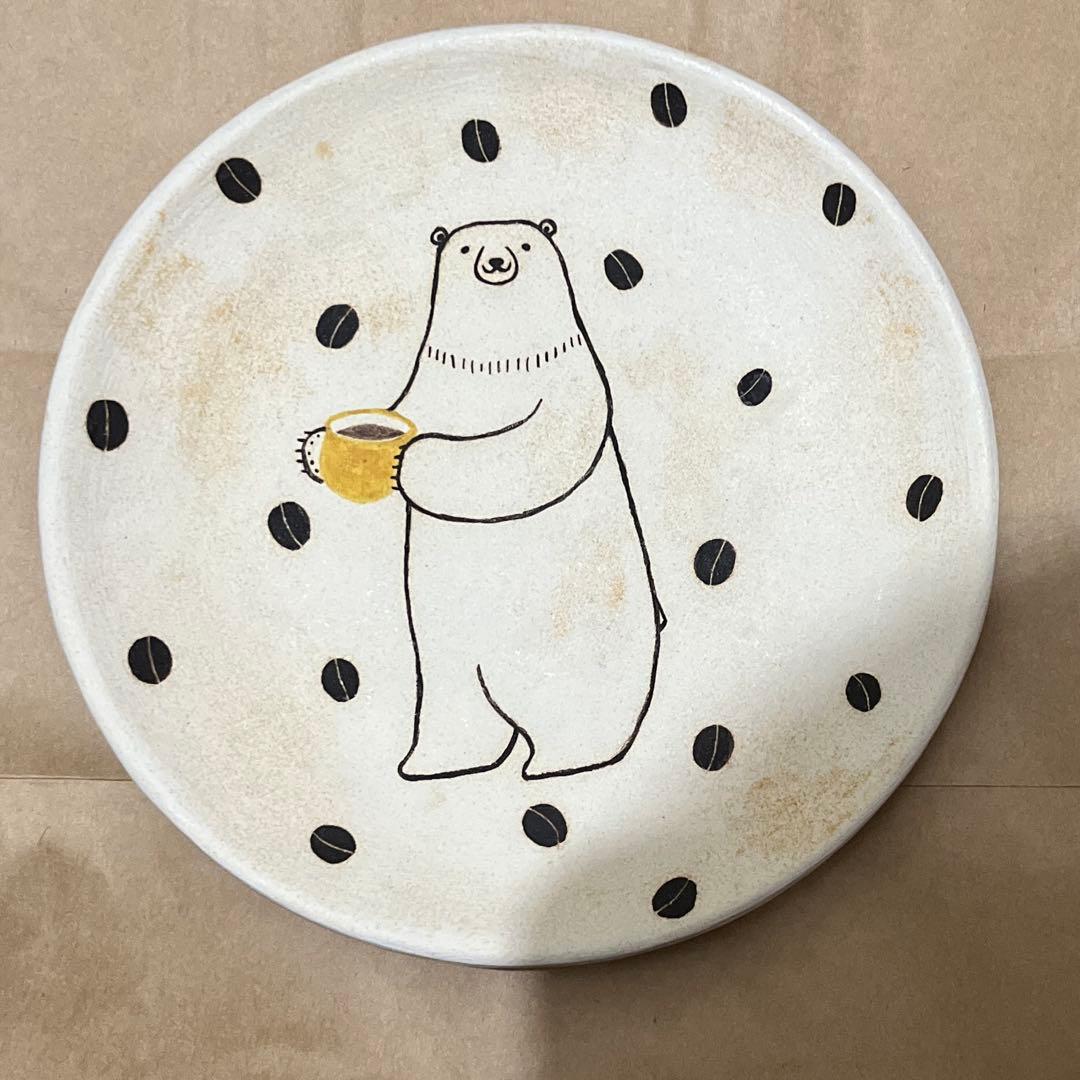 hanamame 日本作家　陶芸　三浦潤　くま　プレート　コーヒー豆柄　お皿