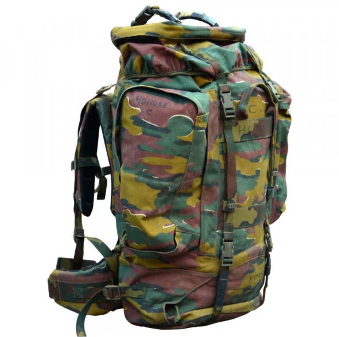 ベルギー軍放出品フレーム入りバックパック90L+20L 軍幕キャンプジグソーカモ