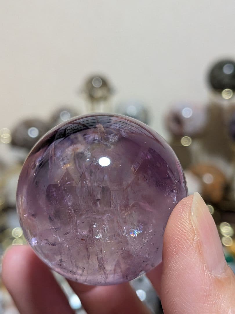 アメジスト☆スフィア☆ナミビア産☆希少☆高品質☆虹☆台座つき☆