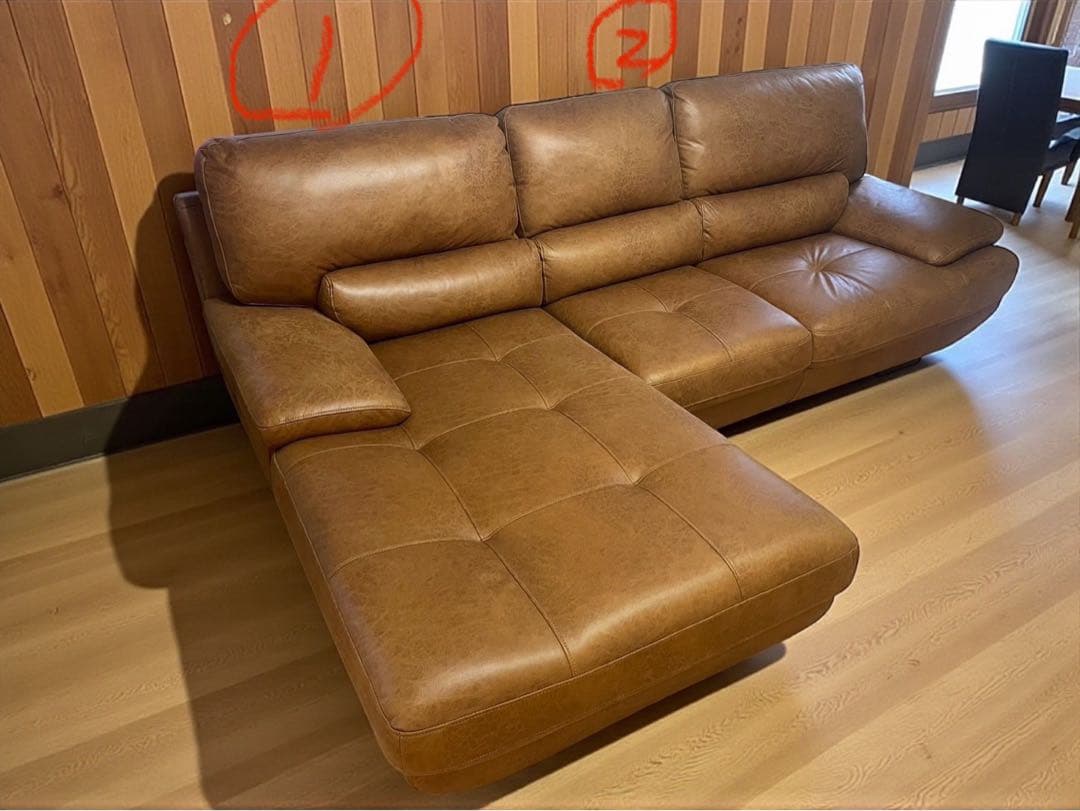 ◯②【極美品】RELAX FORM コーナーソファ レザーテックス キャメル