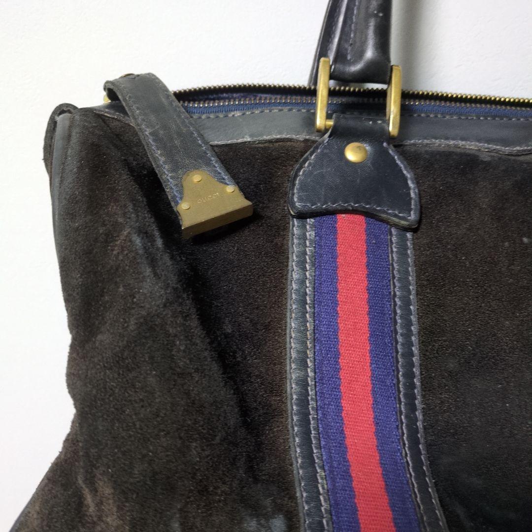 GUCCI グッチ ボストンバッグ スエード シェリーライン 黒　本革