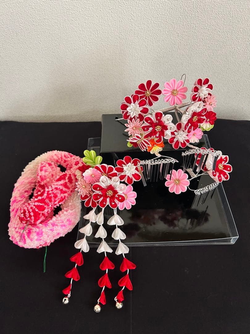 美品【三越】七五三用伝統的髪飾りセット　つまみ細工　銀ビラ　日本髪