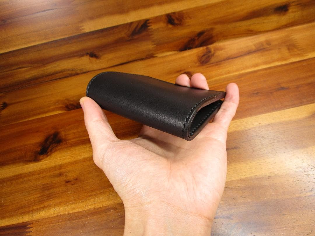 コンパクト財布 イタリアンレザー 黒 二つ折り 日本製 ミニ財布 ミニマル