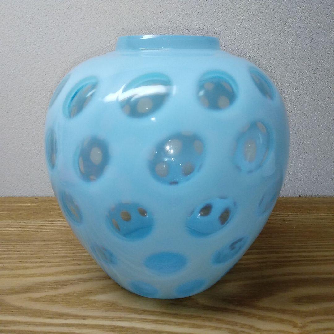海外 アメリカ フェントン Fenton 花瓶 ブルー ガラス 水玉模様