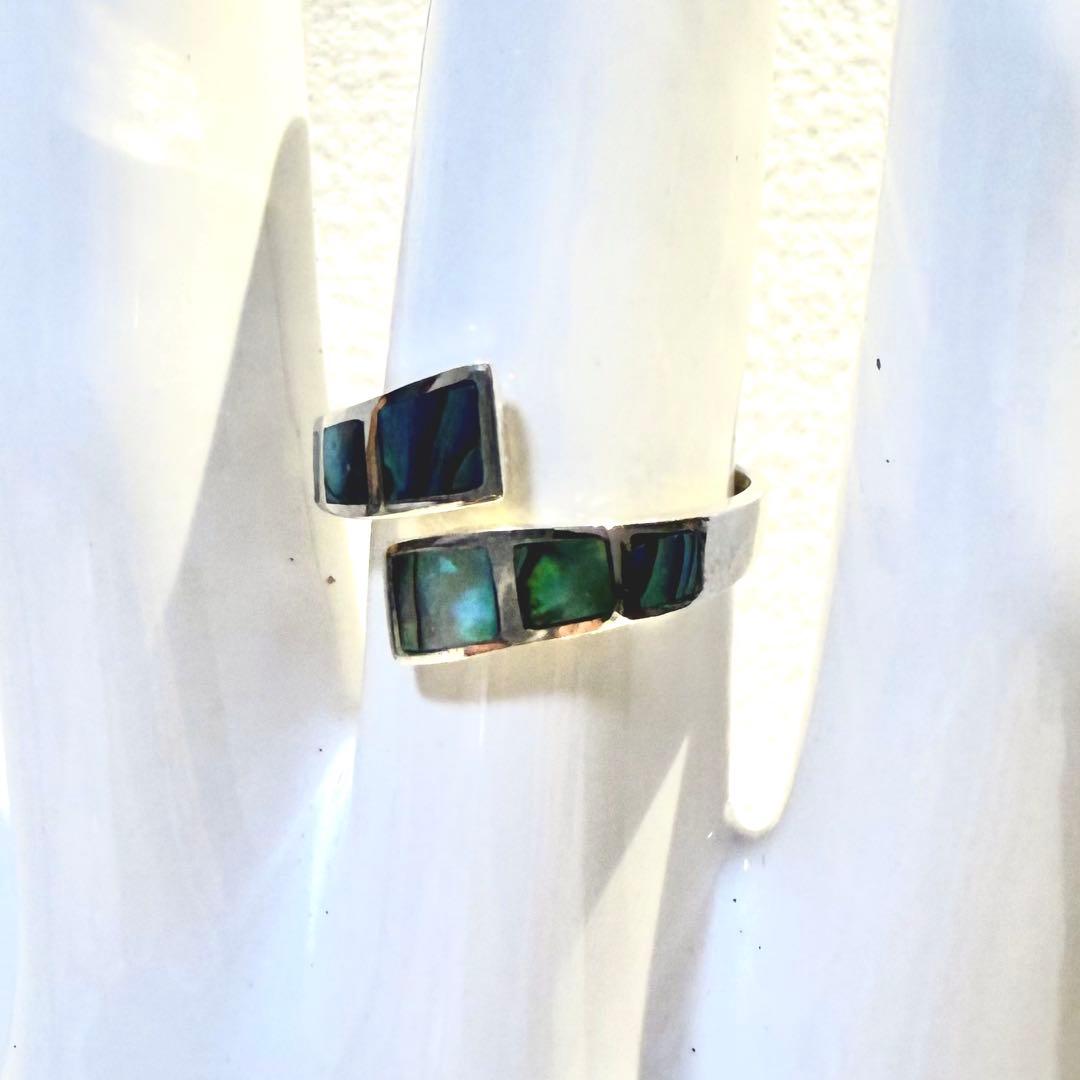 ハワイアンデザイン　ハンドメイド　アバロンシェル　925リング　フリーサイズ