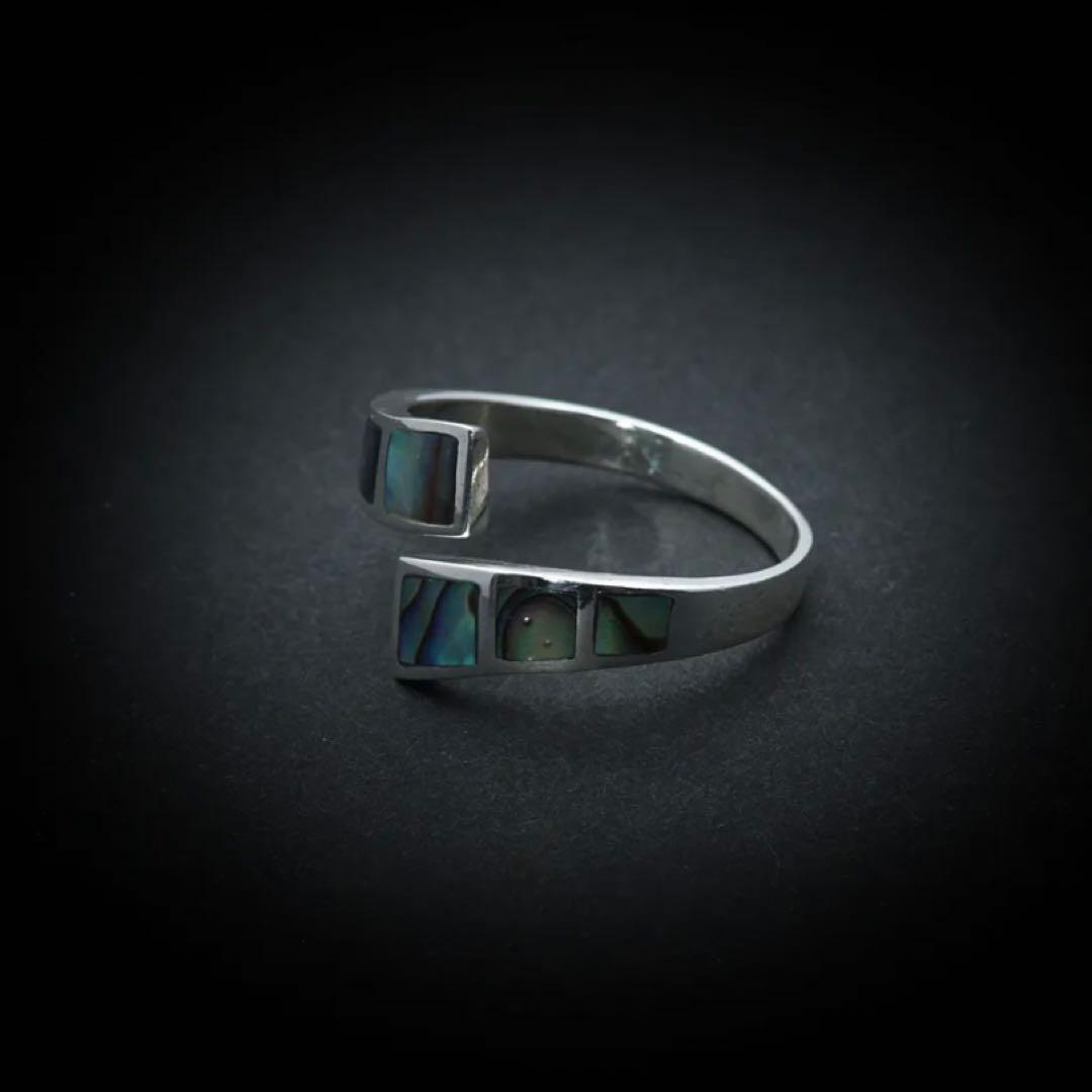 ハワイアンデザイン　ハンドメイド　アバロンシェル　925リング　フリーサイズ