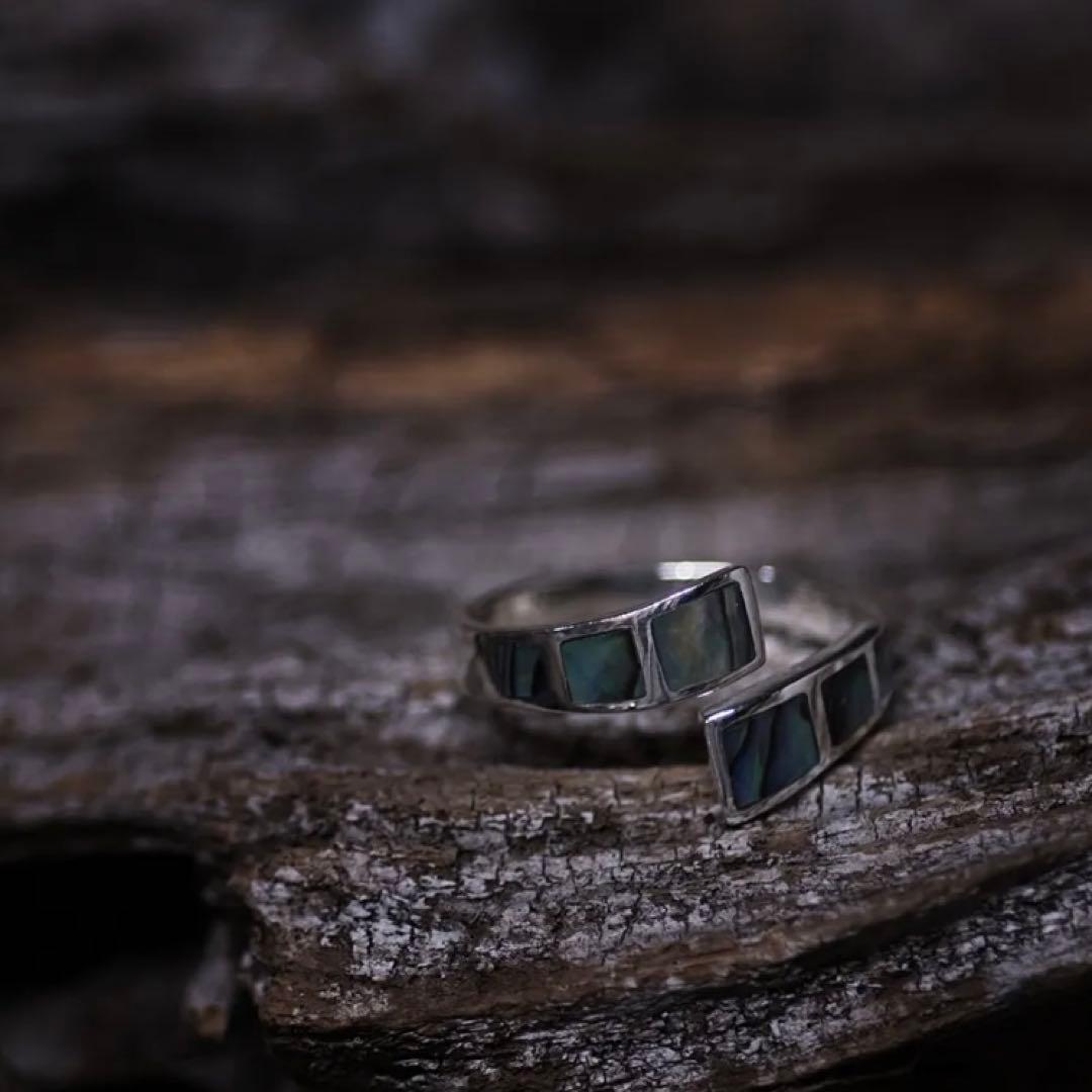 ハワイアンデザイン　ハンドメイド　アバロンシェル　925リング　フリーサイズ