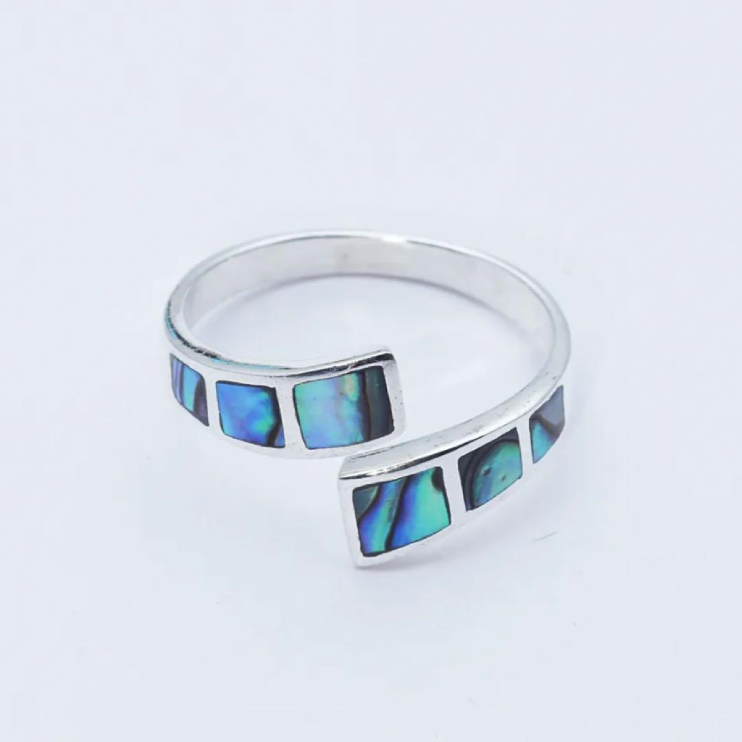 ハワイアンデザイン　ハンドメイド　アバロンシェル　925リング　フリーサイズ