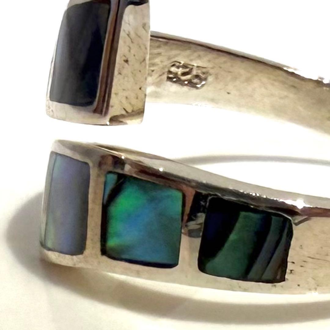 ハワイアンデザイン　ハンドメイド　アバロンシェル　925リング　フリーサイズ