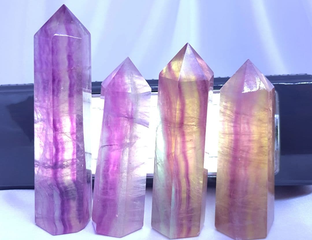 キャンディ フローライト　ポイント　お買い得 4本 セット　六角柱　ストライプ