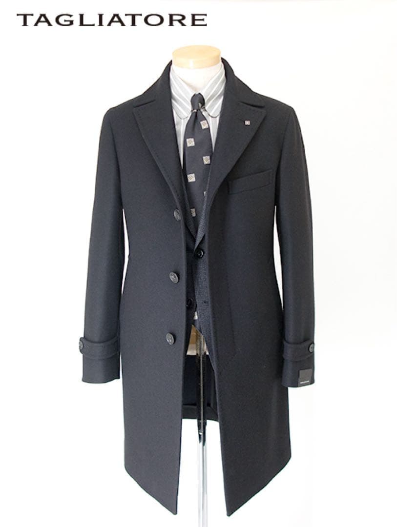 <美品>TAGLIATORE THOMAS ネイビー カシミヤ ウールコート48