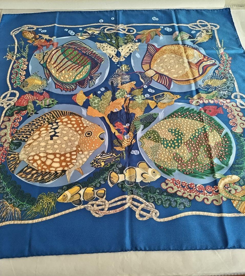 エルメス　スカーフ　シルク　ブルー★お値下げしました★