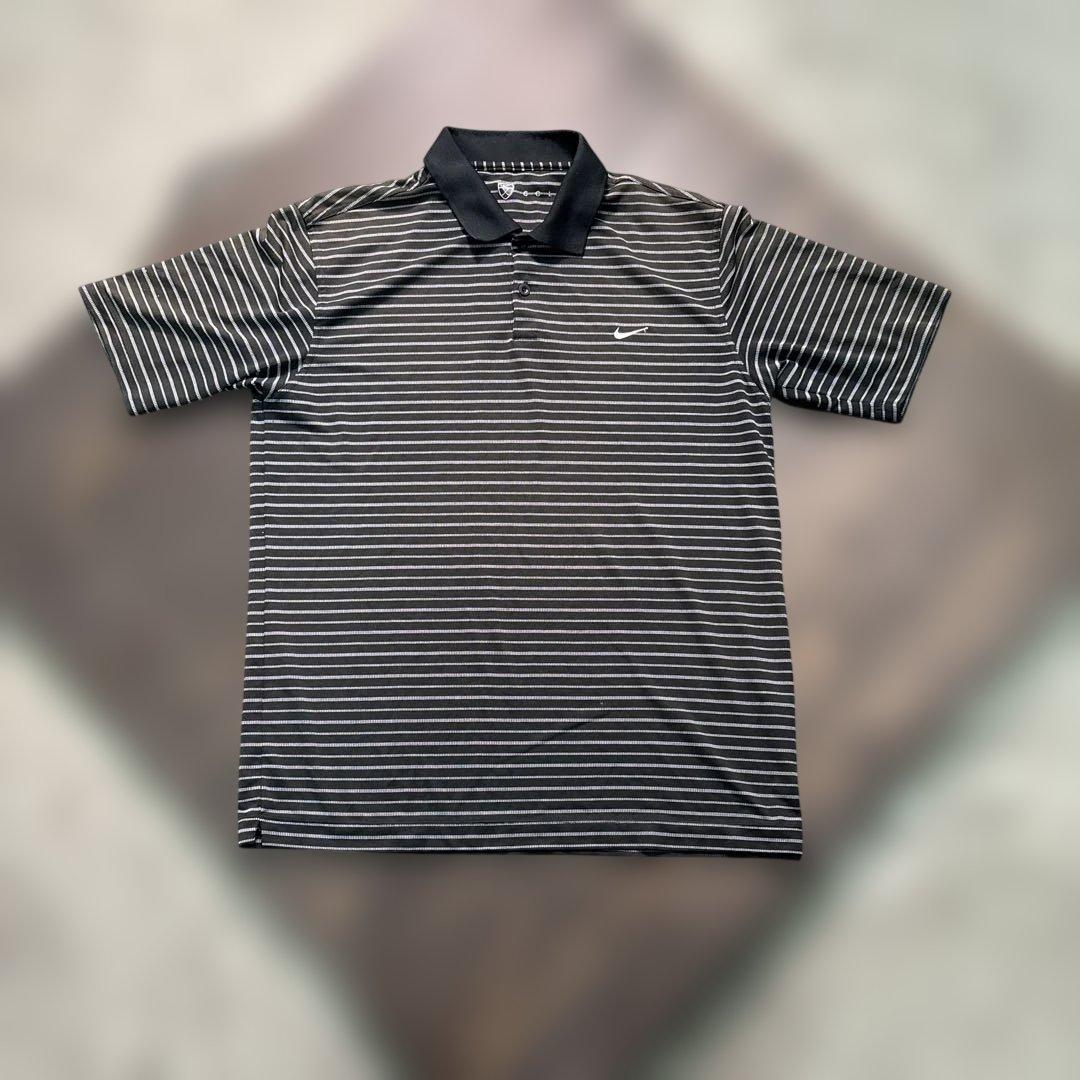 8SM1 NIKE ボーダー半袖ポロシャツ　黒　フェード　古着　used