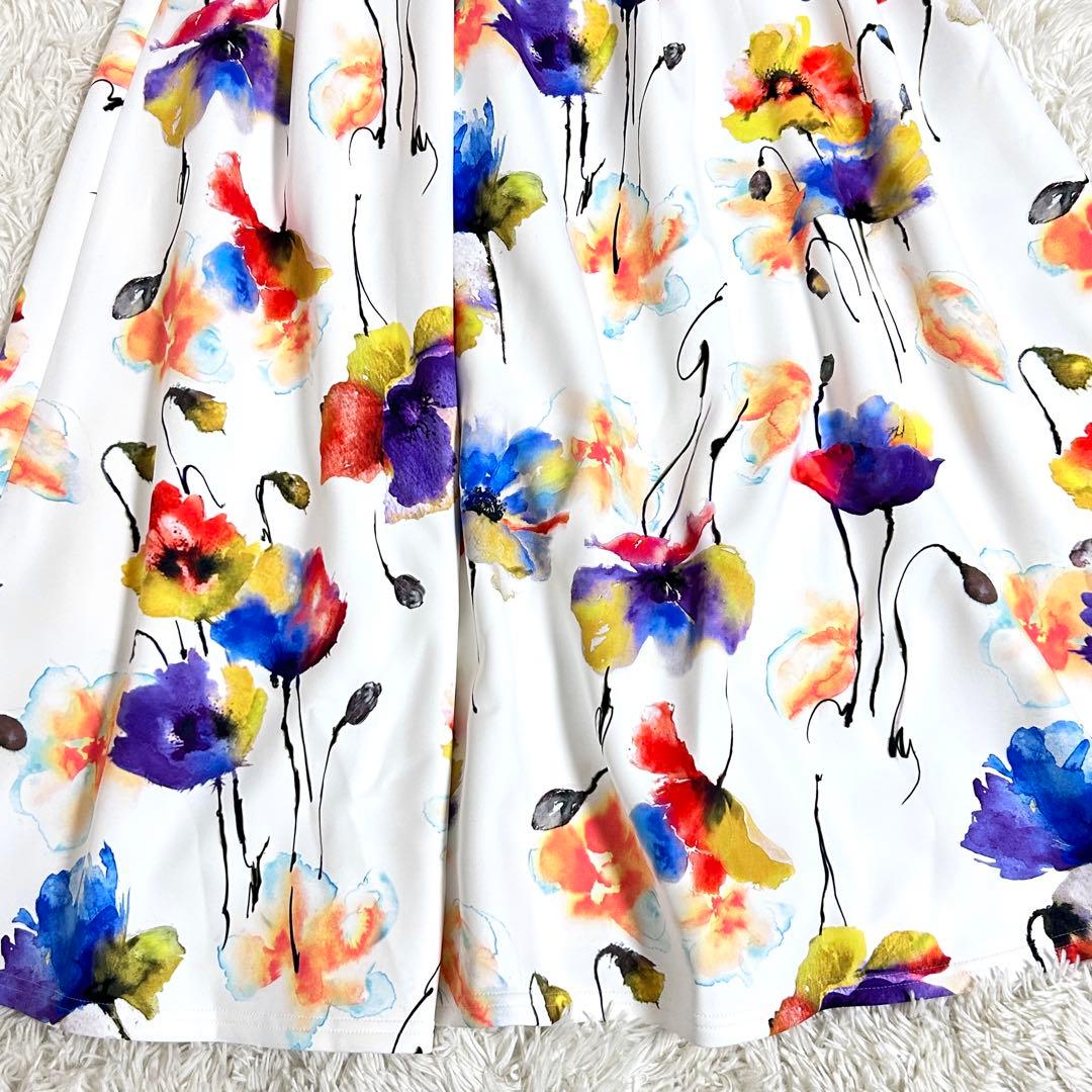 新品⭐️3.1万 ヴィヴィアンタム 水彩画 スカート 花柄 40 白 フレア 希少