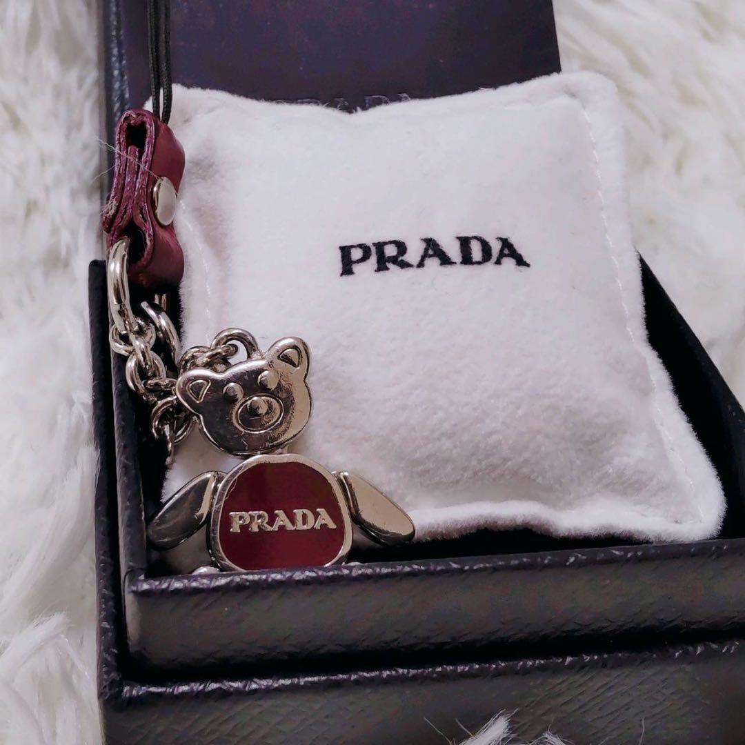 【希少美品】PRADAプラダ クマ キーホルダーストラップ 黒/赤