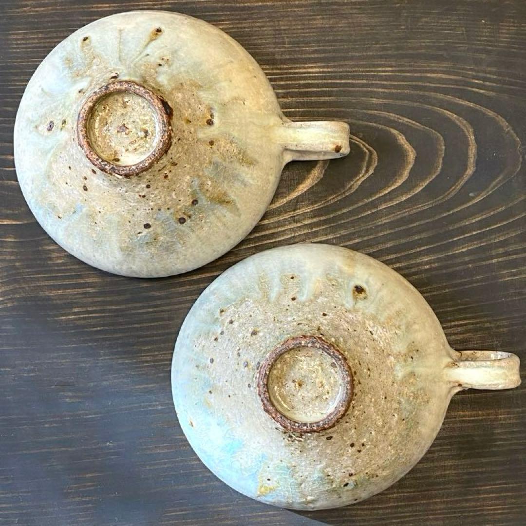 中村哲雄　薄灰　取っ手付きスープカップ 2個セット　作家もの