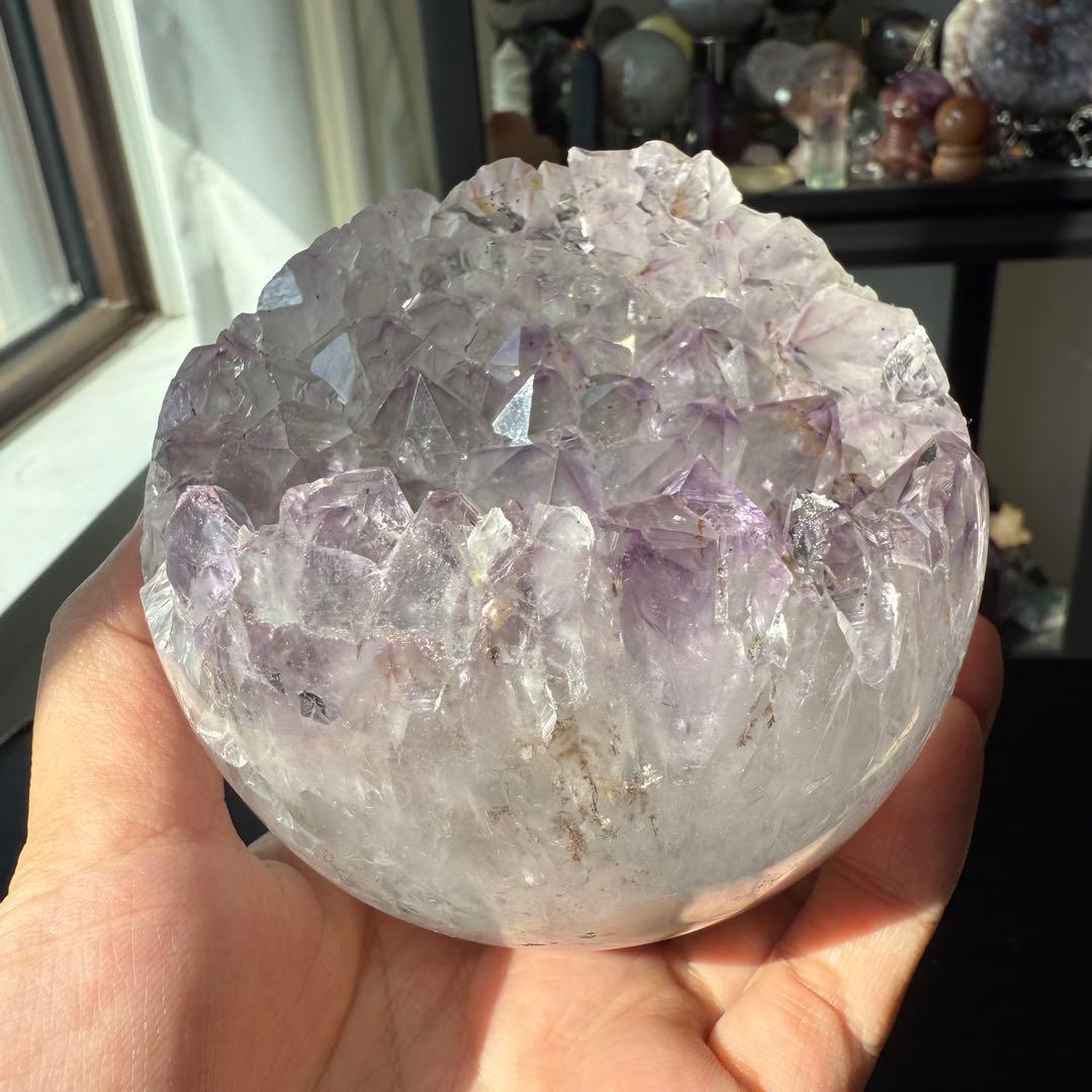 天然石タイチンルチルクォーツ共生アメジストの笑い口　置物　NO.100911