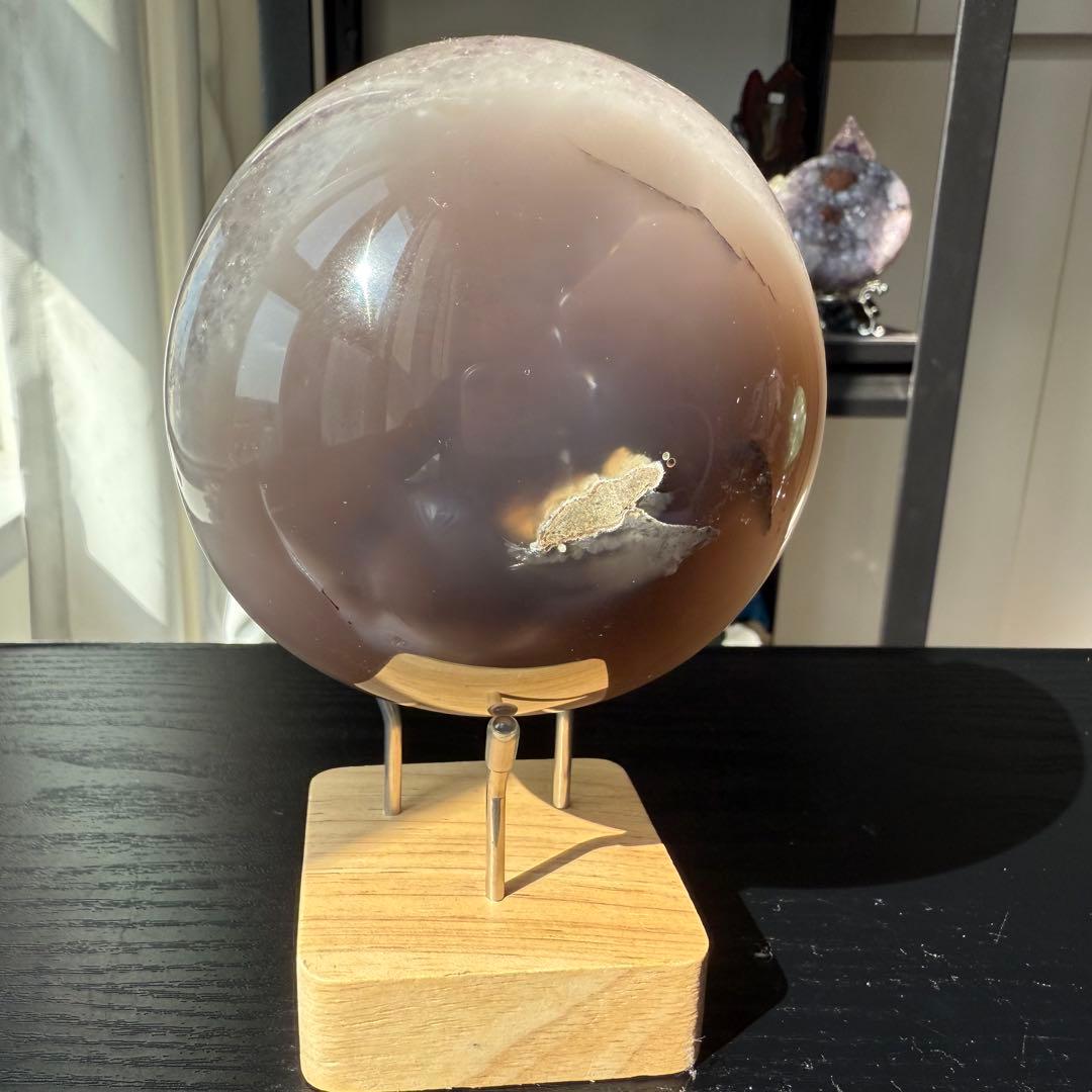 天然石タイチンルチルクォーツ共生アメジストの笑い口　置物　NO.100911