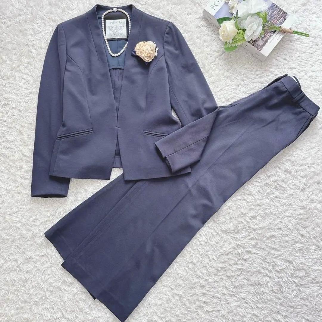美品✨NEMIKA パンツスーツ ネイビー ストレッチ レリアン オケージョン