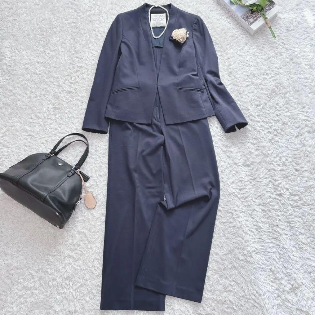 美品✨NEMIKA パンツスーツ ネイビー ストレッチ レリアン オケージョン