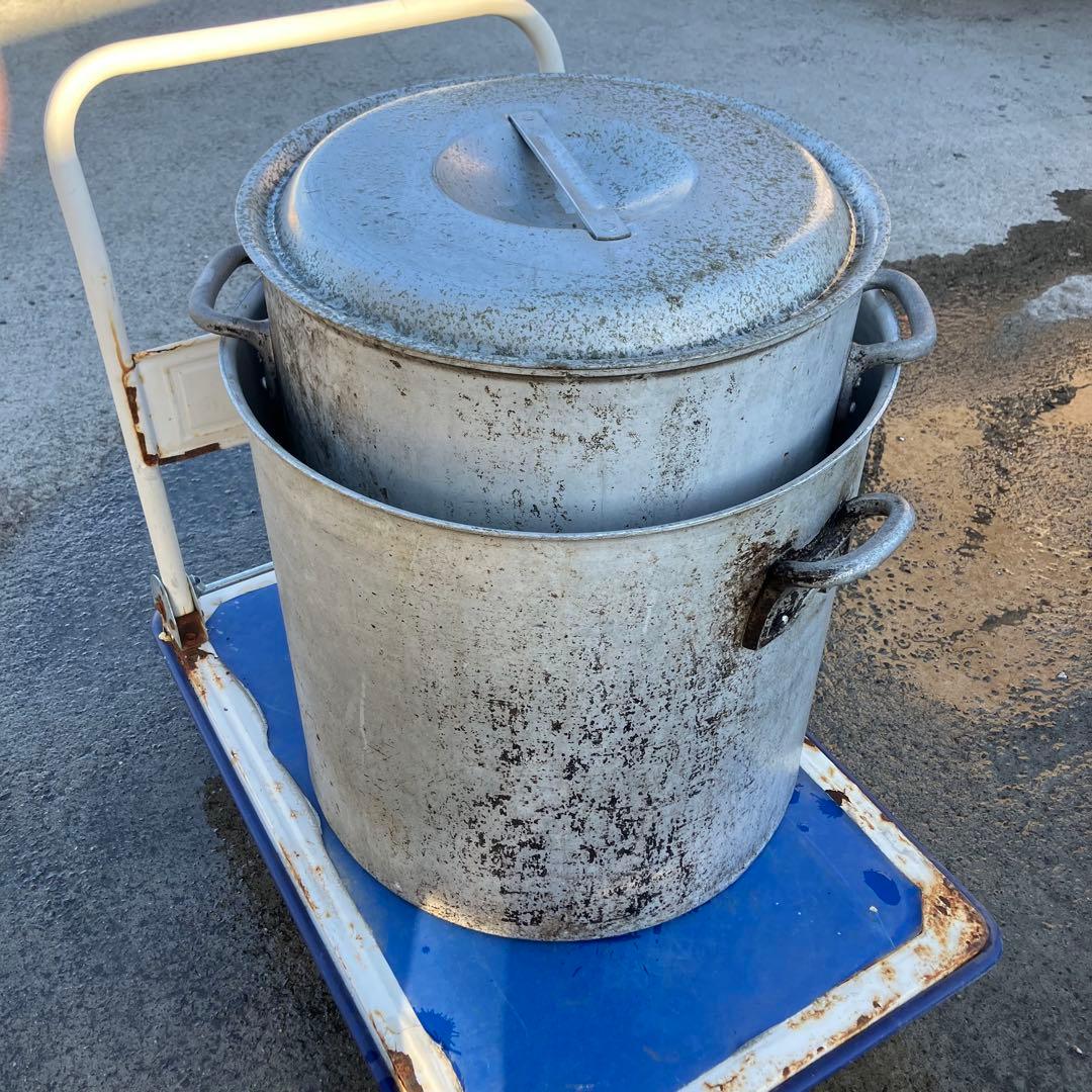 約120L アルミ寸胴鍋 特大 大型 取っ手付き 芋煮など ビンテージ 古道具