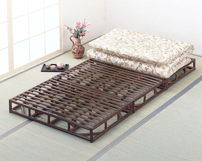 籐ラタン３つ折りすのこベッド シングル 籐ベッド ブラウン系（1133）