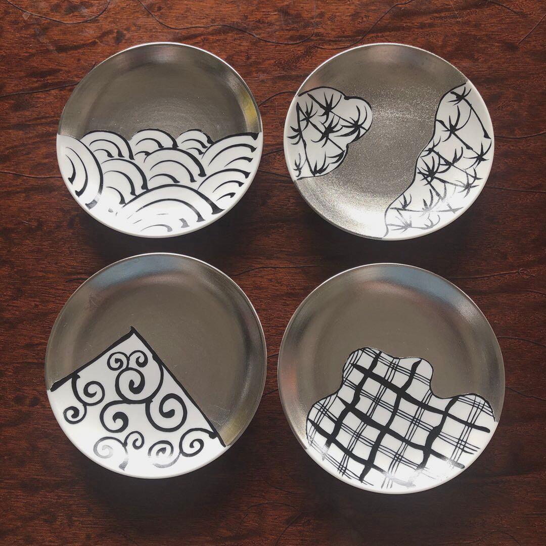 アリタポーセリンラボJAPAN プラチナ中盛皿、銘々皿「繁栄」四枚　新品