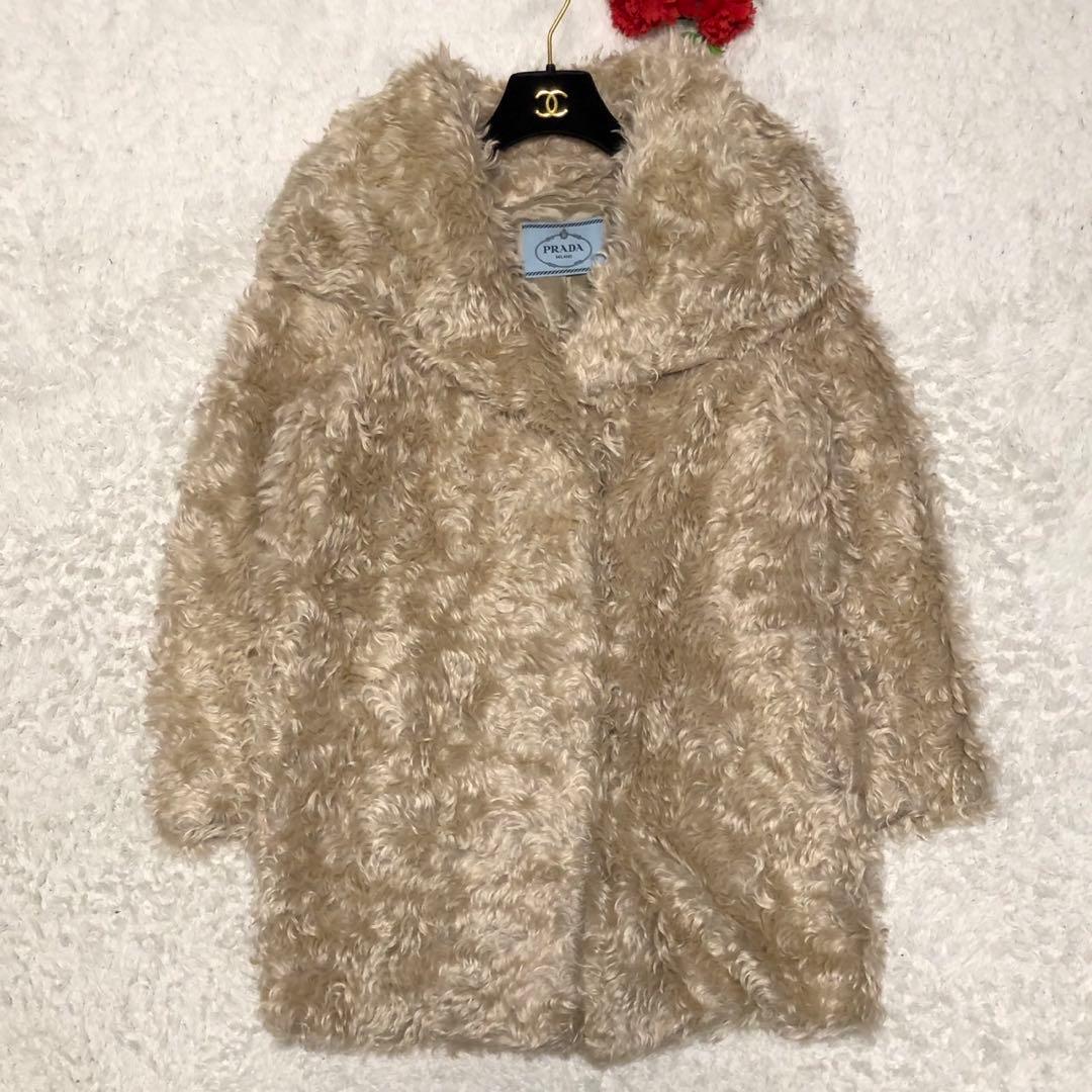 ［美品］2012 プラダ　モヘア　ファーコート　エコ　ロングコート もこもこ