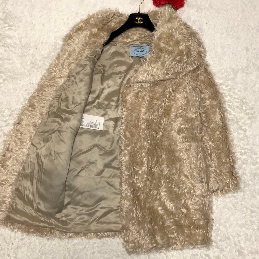 ［美品］2012 プラダ　モヘア　ファーコート　エコ　ロングコート もこもこ