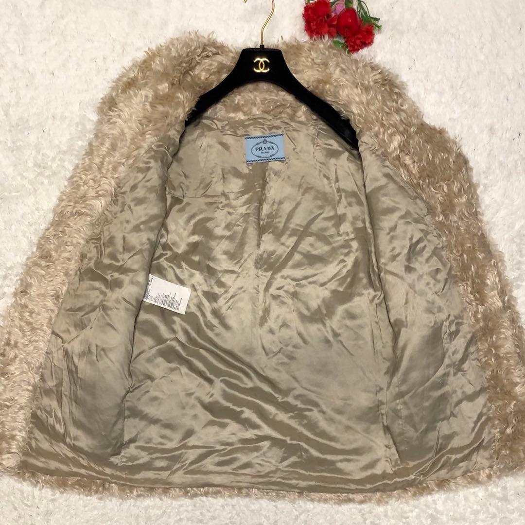 ［美品］2012 プラダ　モヘア　ファーコート　エコ　ロングコート もこもこ