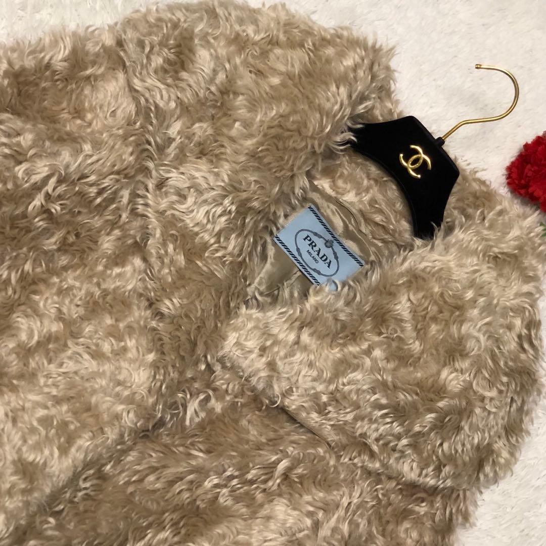［美品］2012 プラダ　モヘア　ファーコート　エコ　ロングコート もこもこ