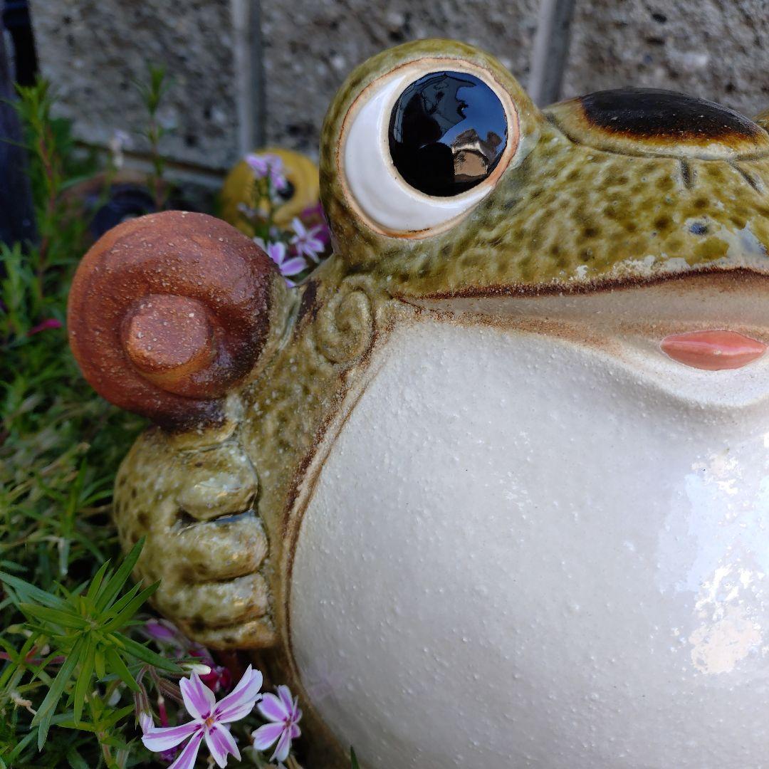 信楽焼　ワケアリ　9号　出目笑い蛙(大)　手作り蛙　2点セット