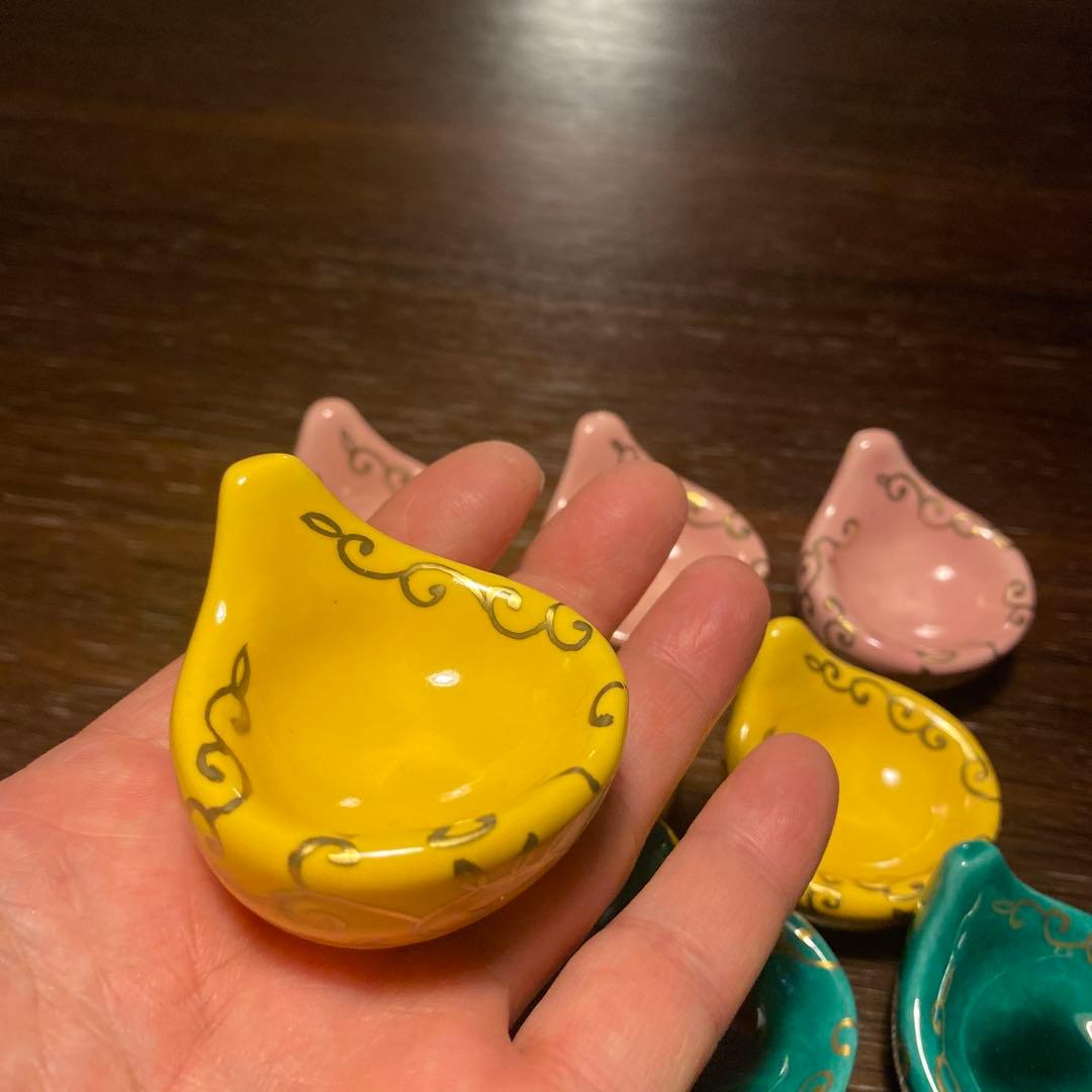 珍味入れ京焼　金唐草柄ちぎりもち緑交趾　黄交趾　ピンク3色　2セット 6個