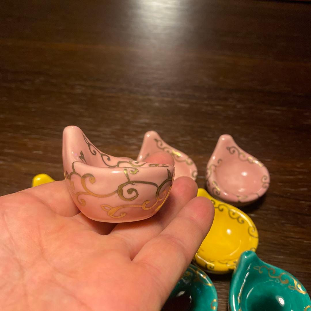 珍味入れ京焼　金唐草柄ちぎりもち緑交趾　黄交趾　ピンク3色　2セット 6個