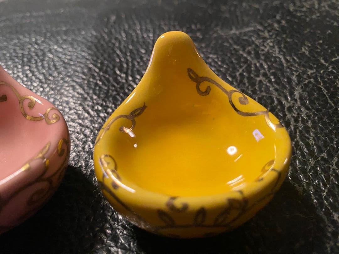 珍味入れ京焼　金唐草柄ちぎりもち緑交趾　黄交趾　ピンク3色　2セット 6個