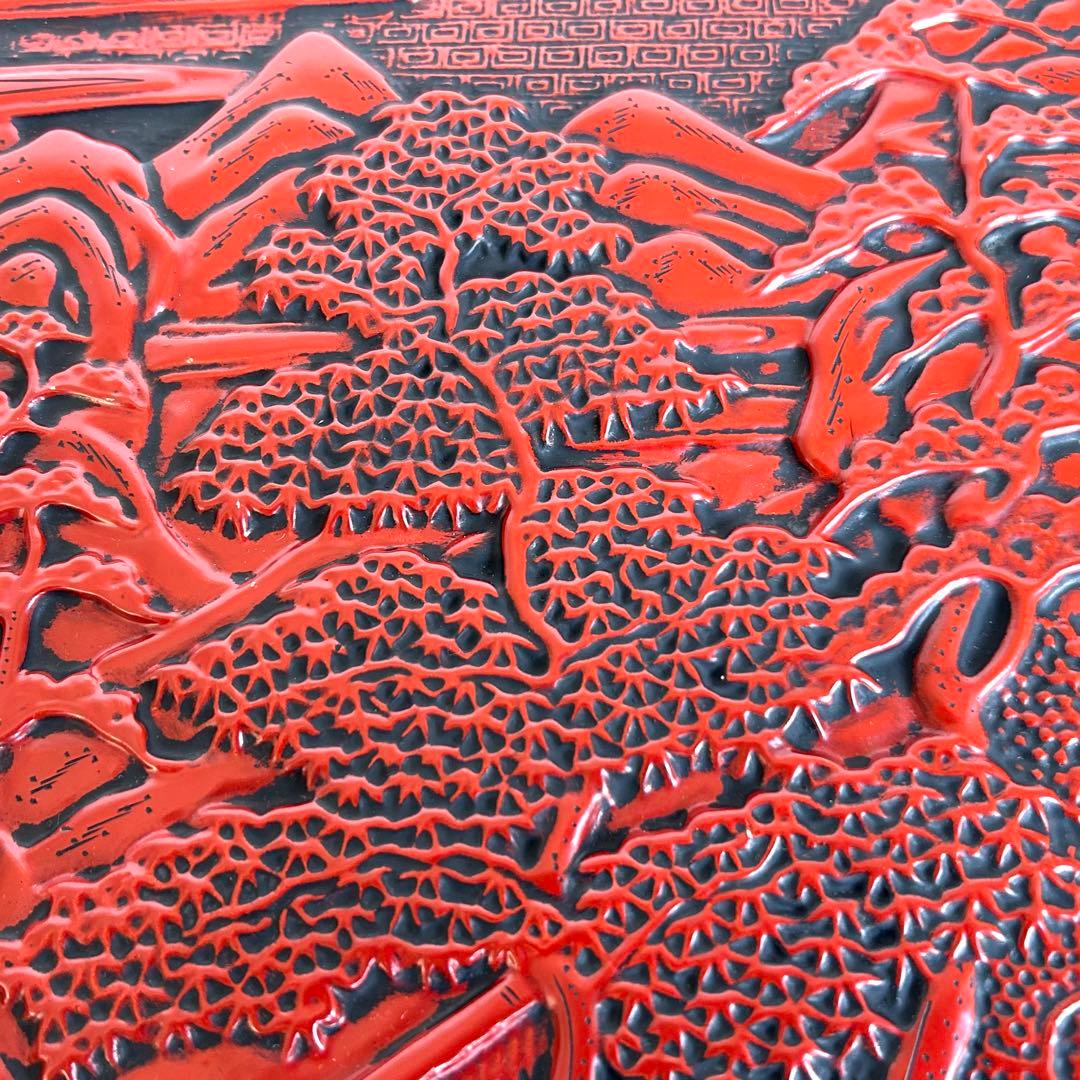 漆器 堆朱 仙台堆朱 文箱 硯箱 小物入れ 手彫り彫刻漆器 レトロ　伝統工芸品