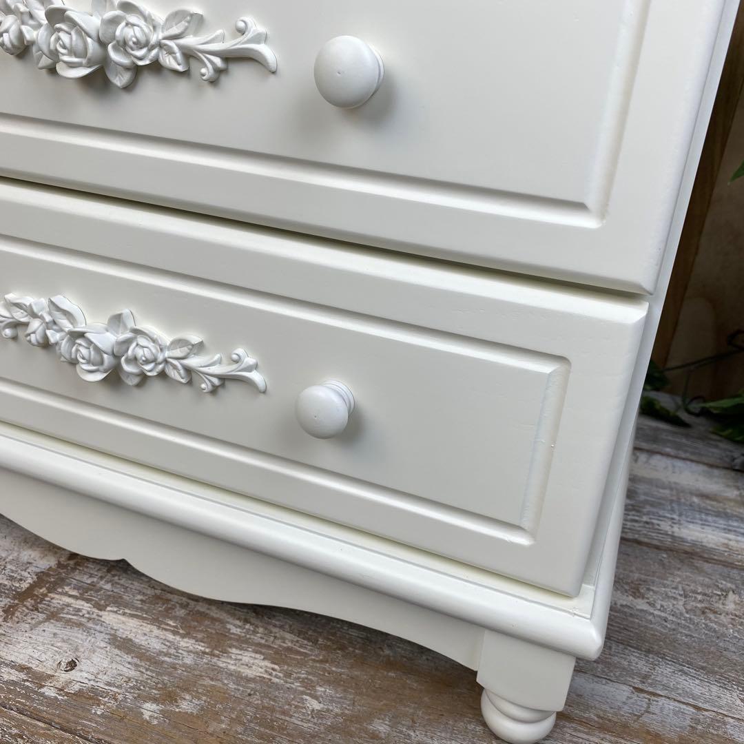 訳あり品【130】フレンチカントリー調ホワイトチェスト四段五つ引き木製タンス収納