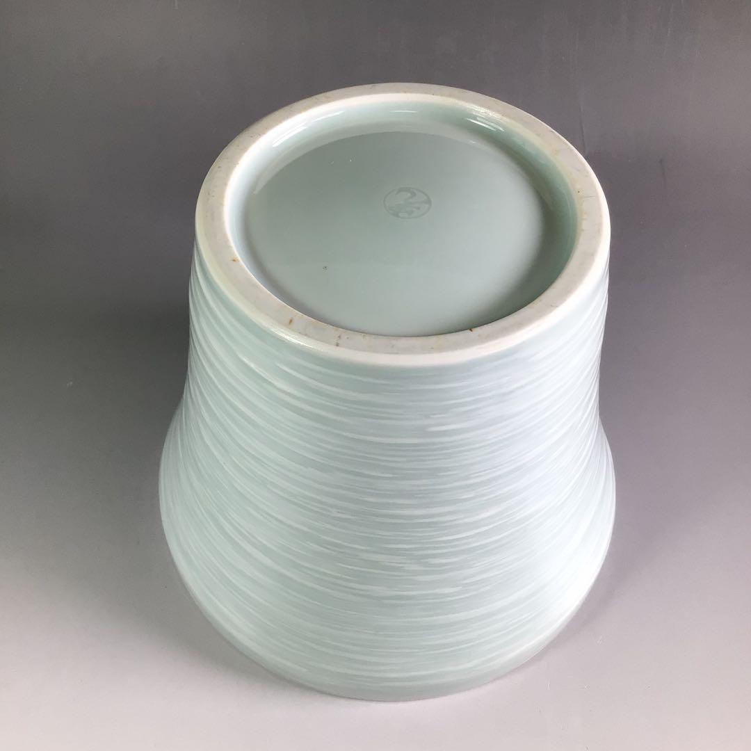 Ｒ６８３　水指　『石崎光四郎造』『青白磁』『末広水指』　共箱　茶道具