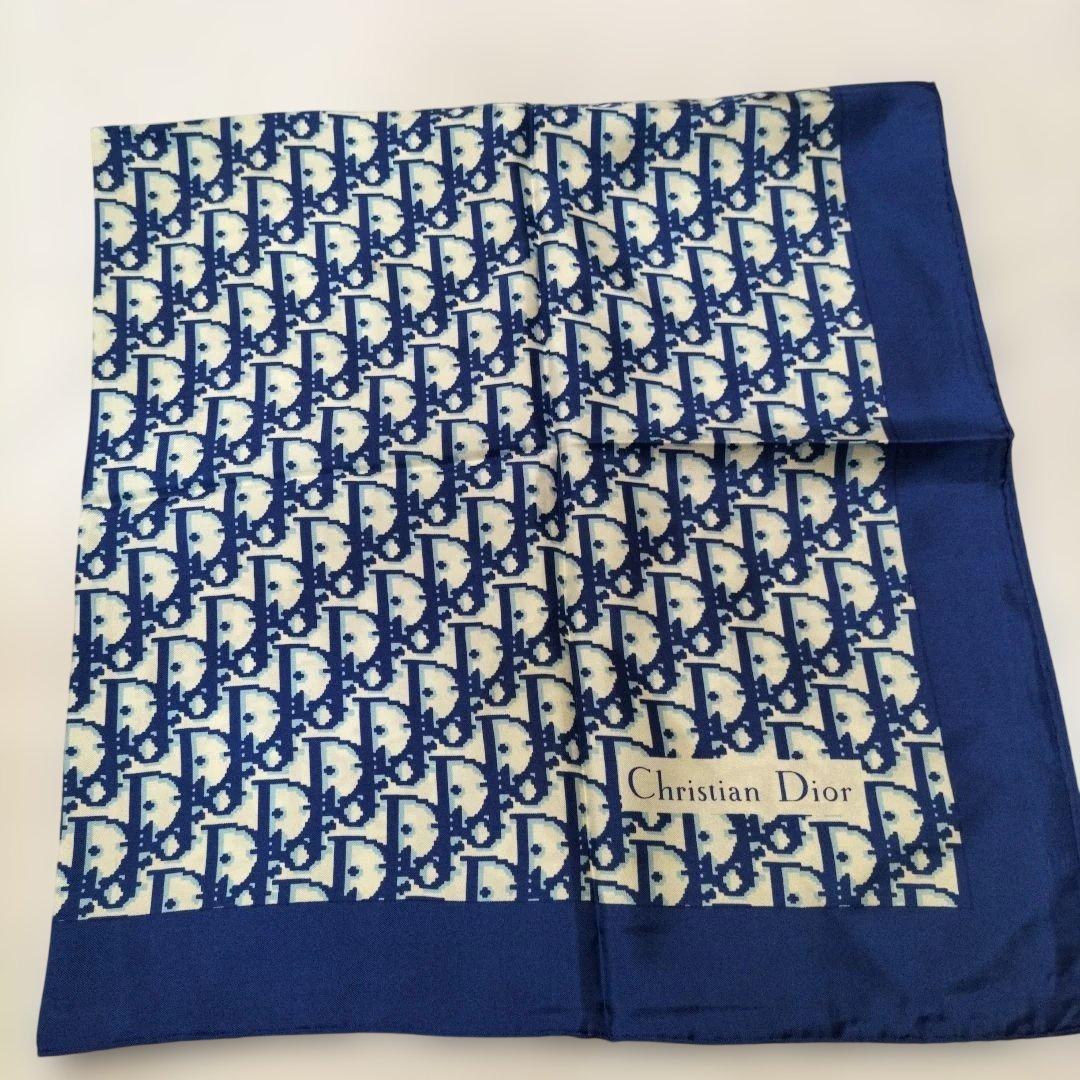 Christian Dior シルクスカーフ ネイビー/ホワイト