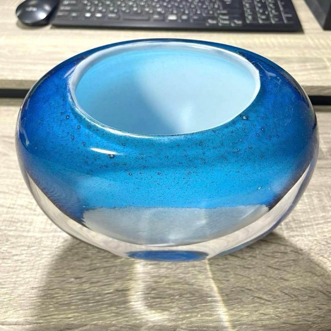 ガラス製フラワーベース　花瓶　ガラス工芸品　ブルーサファイア 約20cm/3kg