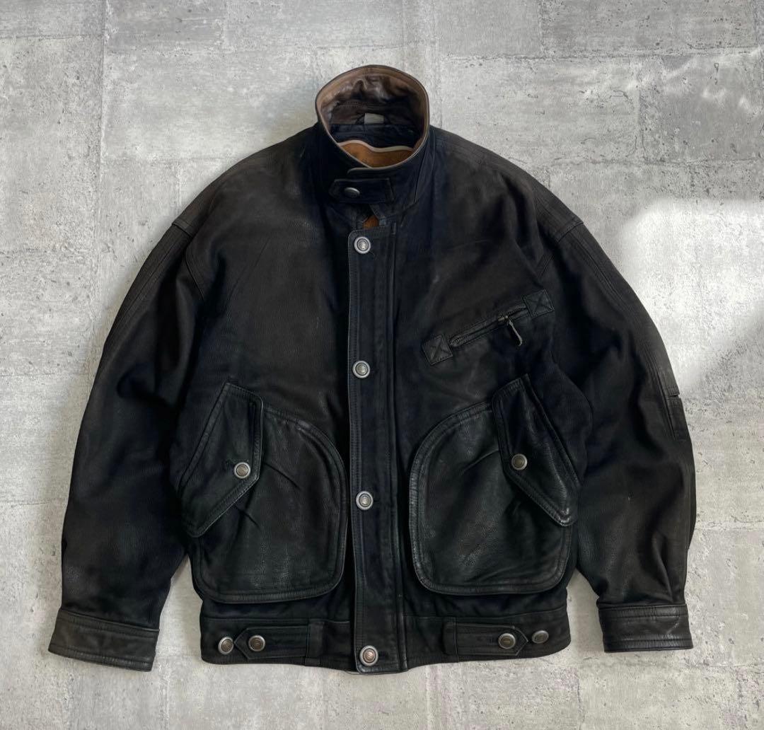K*o様 90's 古着 vintage 羊革 レザーフライトジャケット ブラッ