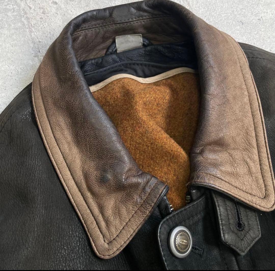 K*o様 90's 古着 vintage 羊革 レザーフライトジャケット ブラッ