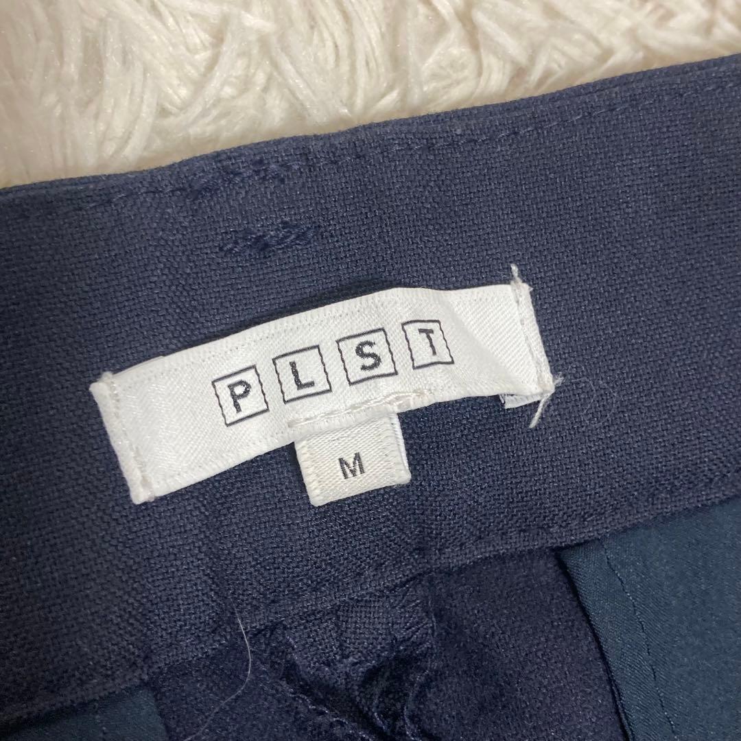 PLST 美品【洗濯機で洗える】ノーカラー ジャケット パンツ 濃紺 ネイビー