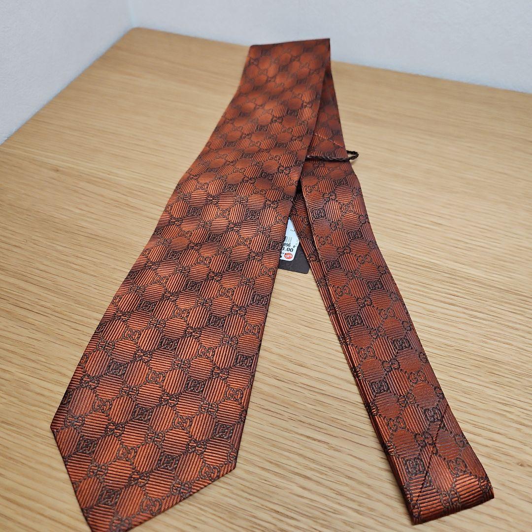 未使用 タグ付き GUCCI ネクタイ シルク100% オレンジ GG柄 総柄